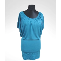 Sukienka Daniela nietoperz z marszczonym dekoltem - turkusowa